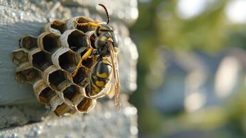 Close Up of a Bee on a Wall photo