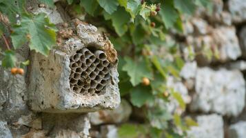 Bug Hotel Attached to Blue Wooden Wall photo