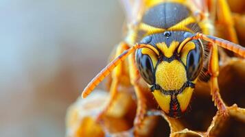 Yellow and Black Insect on Rock photo