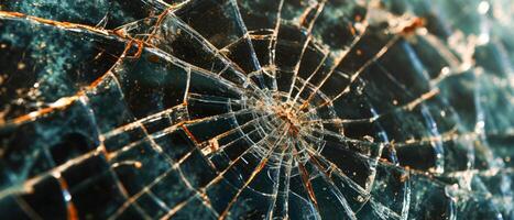 AI generated Close-up view of intricate patterns in shattered glass, capturing a detailed abstract background photo