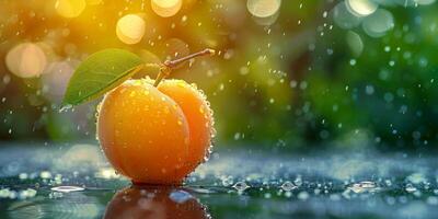 AI generated Fresh Apricot with Dew Drops photo