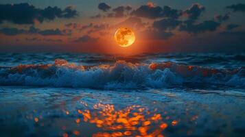 Full Moon Rising Over Body of Water photo