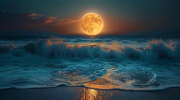 Full Moon Rising Over Body of Water photo