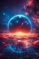 Digital Globe with Network Lines on a Cosmic Background photo