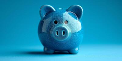 Blue Ceramic Piggy Bank on Cool Toned Background for Savings Concept photo
