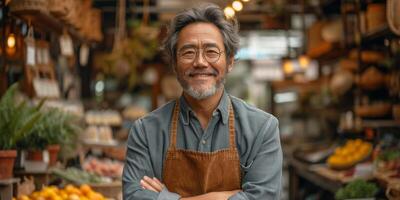 Smiling Mature Market Owner With Arms Crossed photo