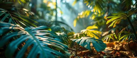 tropical selva follaje en luz de sol foto