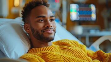 Man With Dreadlocks Laying in Hospital Bed photo