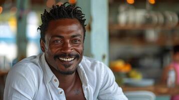 Man With Dreadlocks Smiling at Camera photo