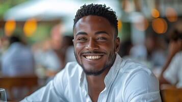 hombre con rastas sonriente a cámara foto