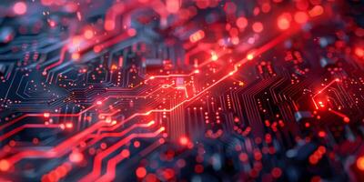 Futuristic Circuitry Abstract Tech Patterns with Red Glow photo