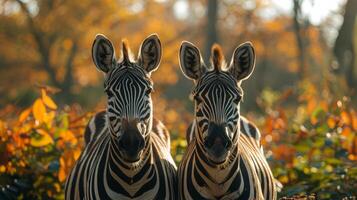 Two Zebras Standing Next to Each Other photo