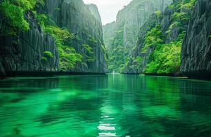 majestuoso lago rodeado por montañas y arboles foto