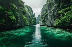 majestuoso lago rodeado por montañas y arboles foto