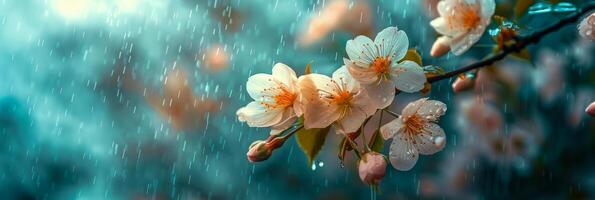 Spring Rain Shower Gently Soaking Cherry Blossoms photo