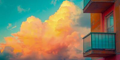 puesta de sol nubes abrazando urbano vivo con un vívido horizonte foto