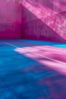 Modern Abstract Pink and Blue Tennis Court with Geometric Shadows photo