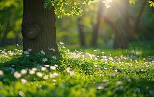 Sun Shines Through Trees and Grass photo