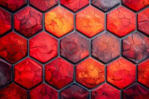 Cracked Lava Hexagon Tiles in Fiery Red and Black Tones photo