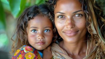 mujer y niño posando para imagen foto