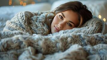 Woman Laying in Bed With Closed Eyes photo