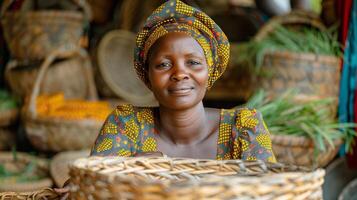 Woman Sitting in Front of a Basket photo