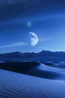 Majestic Full Moon Over Snowy Desert Under Starry Sky photo