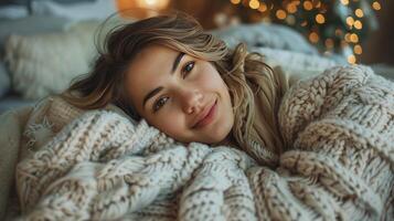 Woman Laying in Bed With Closed Eyes photo