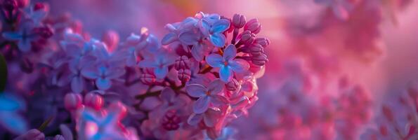 Lilac Blooms Radiating in Hues of Pink and Blue at Twilight photo