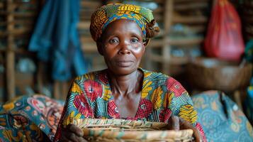 Joyful Old Woman Holding Basket photo