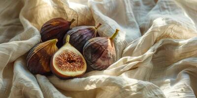 Succulent Figs Resting on Natural Linen Texture photo