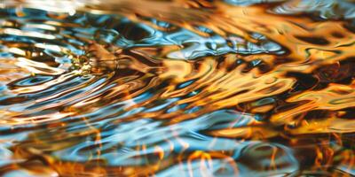 Rippling Water Reflections in Warm Golden and Blue Tones photo