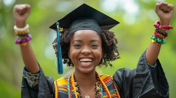 mujer en graduación gorra y vestido foto