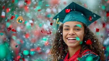 Woman in Graduation Cap and Gown photo