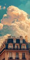 Classic Parisian Building with Majestic Cumulus Clouds Above photo