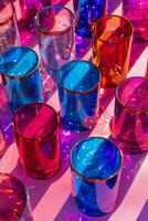 Kaleidoscope of Glass Vivid Reflections in Colorful Tumblers photo