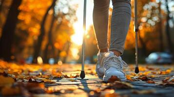 Person Walking With a Walking Stick in Park photo