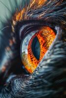 intenso mirada de cerca de un orangután profundo y texturizado ojo foto