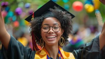 mujer en graduación gorra y vestido foto