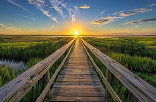 Sun Setting Over Wooden Bridge photo