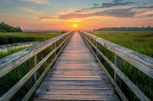 Sun Setting Over Wooden Bridge photo