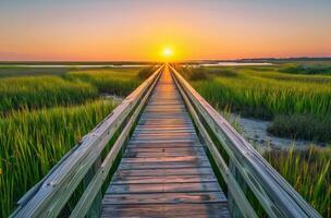 Sun Setting Over Wooden Bridge photo