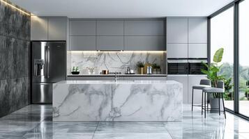 Modern Kitchen With Marble Countertop by Window photo