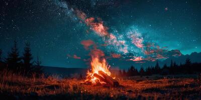 Campfire Beside Lake photo