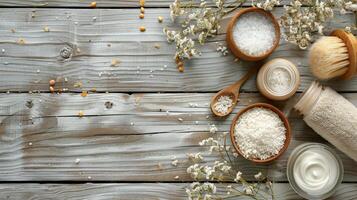 Wooden Table With Coconuts and Coconut Milk photo