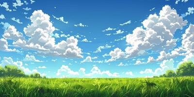 Lush Green Grass Field Under Blue Sky photo