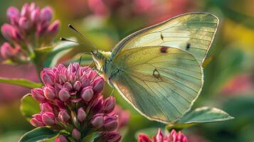 Yellow Butterfly Resting on Flower photo