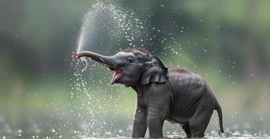 bebé elefante jugando en agua foto