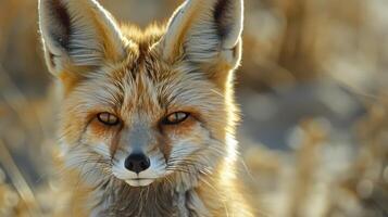 Close Up of a Foxs Face With Blurry Background photo