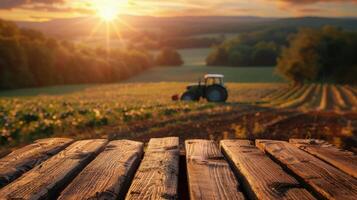 Tractor Parked on Wooden Table photo